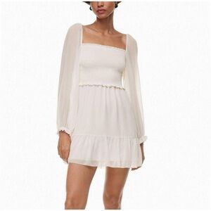 Aritzia Cream Mini Dress with Smocked Bodice